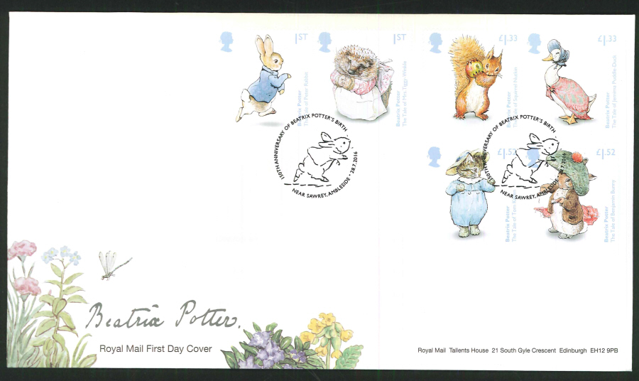 2016 - Beatrix Potter COTSWOLD First Day Cover, Near Sawrey, Ambleside Postmark